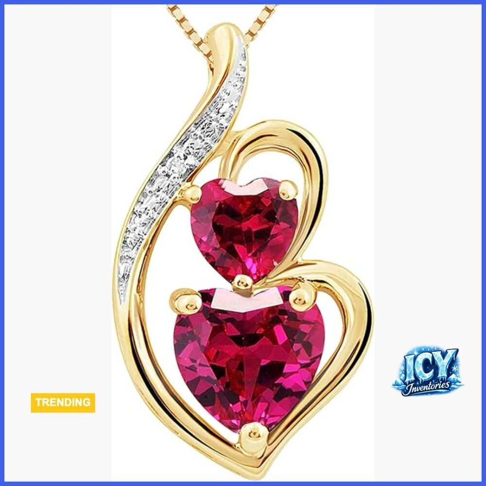 Lab Created Ruby Heart Necklace Diamond Accents Yellow Gold Plated Sterling
